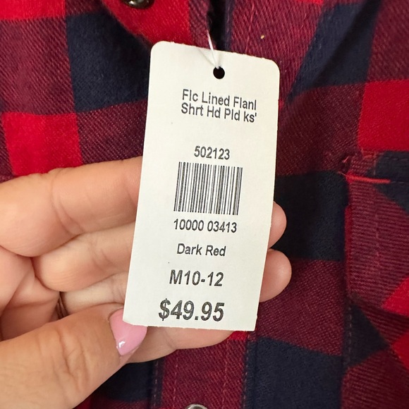 L.L Bean Red and Black Fleece Plaid Hooded Shirt Jacket - Picture 3 of 4